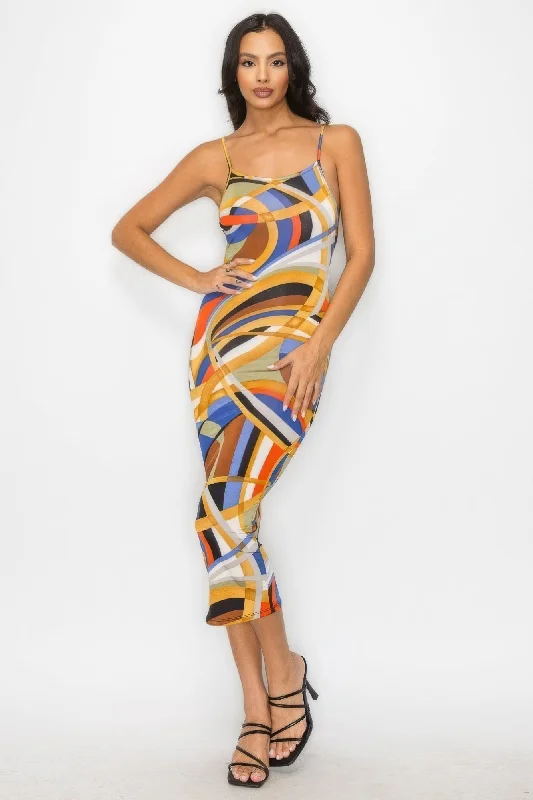 comfy dressCrossed Back Marble Print Multicolor Midi Dress