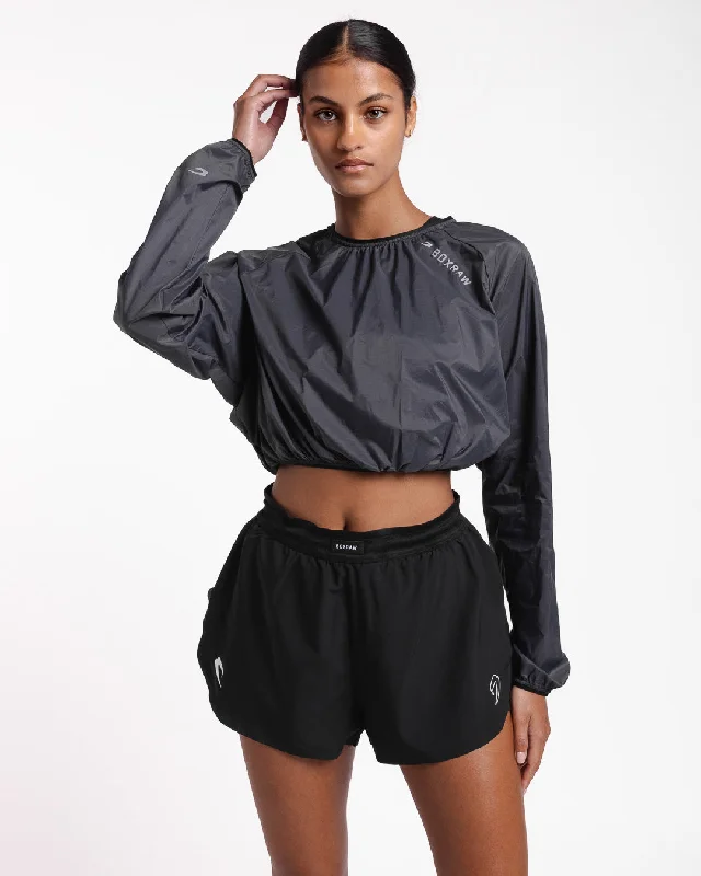 Referral Discount Genaro Cropped Windbreaker Crew - Charcoal