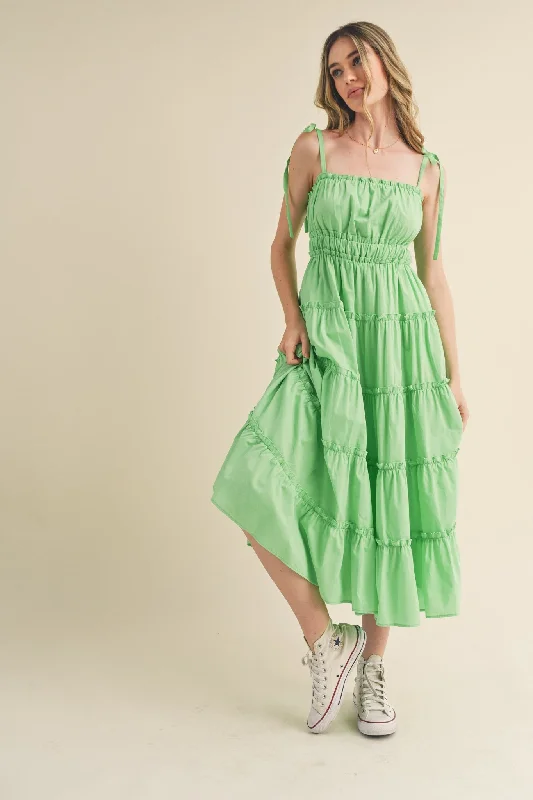 Price Rollback trendy bodycon dressLime Tiered Tie Strap Midi Dress