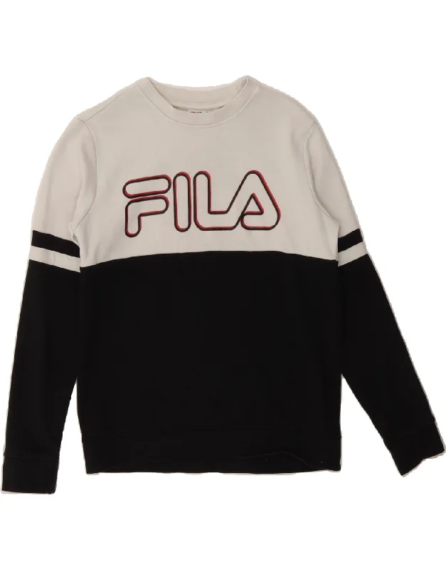 Today's Special FILA Boys Graphic Sweatshirt Jumper 9-10 Years Black Colourblock Cotton