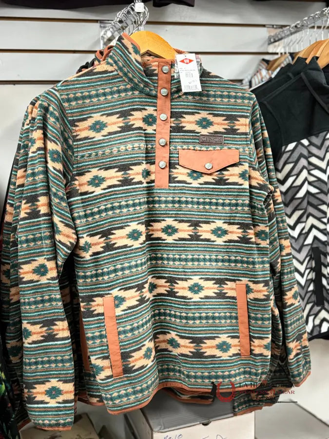Great Deals Cinch Womens Pullover Green/ orange & Aztec Pattern