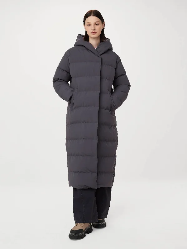 cold weather jacketThe Highland Long Puffer Coat in Dark Grey