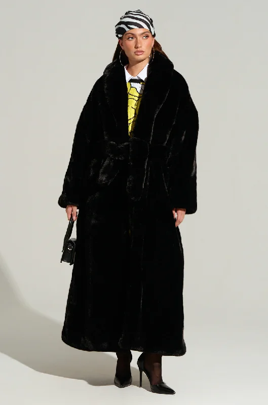 Special Savings stylish peacoatDAYANNE LONG SATIN LINING FAUX FUR TRENCH COAT