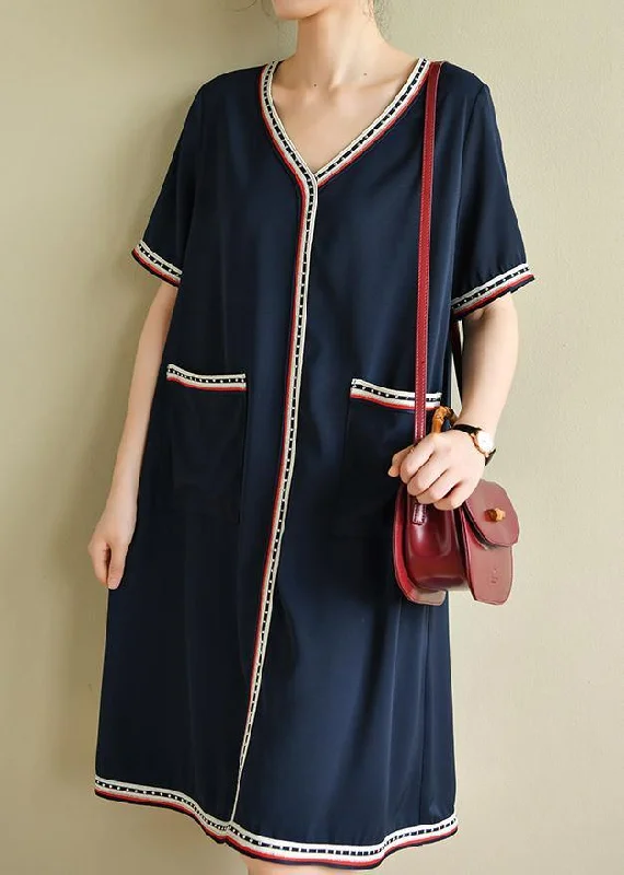 Amazing Deals playful dressWomen navy clothes Women v neck pockets baggy summer Dresses