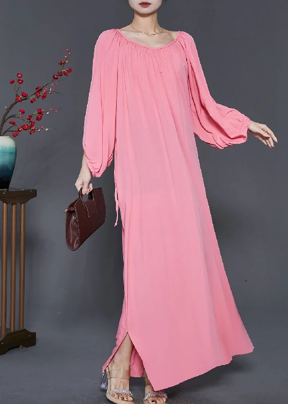 vintage-inspired dressFrench Pink Oversized Cotton Maxi Dresses Spring