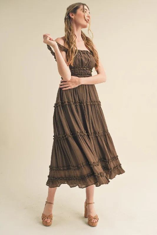 Exclusive Savings A-line dressBrown Ruffled Midi Dress