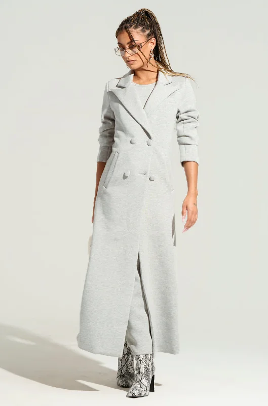 Inventory Reduction street style coatCOCOA BUTTER SCUBA TRENCH IN GREY