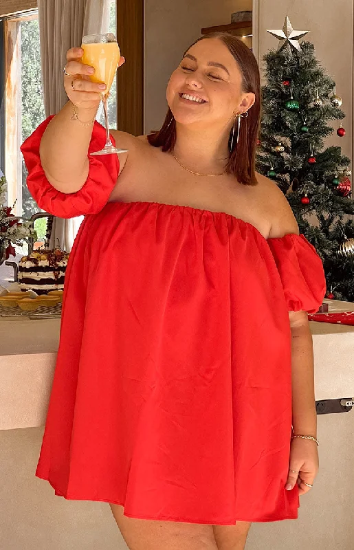 Bargain Prices faux fur coatJozette Red Off The Shoulder Mini Dress