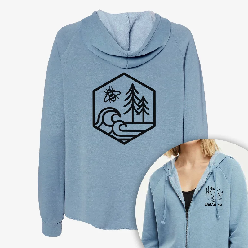 Weekend Flash Sale fitted workout sweatshirtHarmonious Hexagon - Bees, Seas, Trees - Women's Cali Wave Zip-Up Sweatshirt