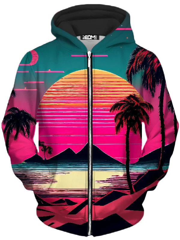 high-quality hoodieBeach Sunset Unisex Zip-Up Hoodie