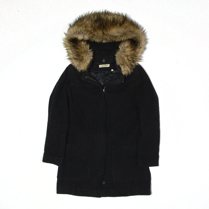 Shop and Save wool coatNAF NAF Wool Blend Parka Coat Black Womens UK 8