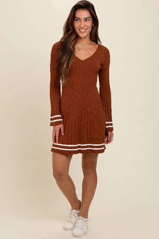 Can't Be Beat fitted dressMocha V-Neck Pleated Knit Dress