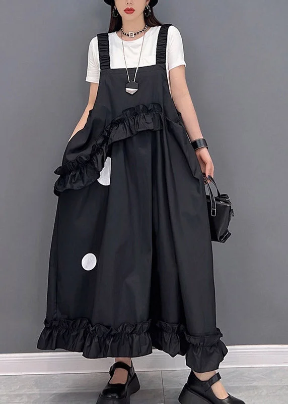 Lowest Prices puff sleeve dressBlack Print Patchwork Ruffled Long Dress Sleeveless