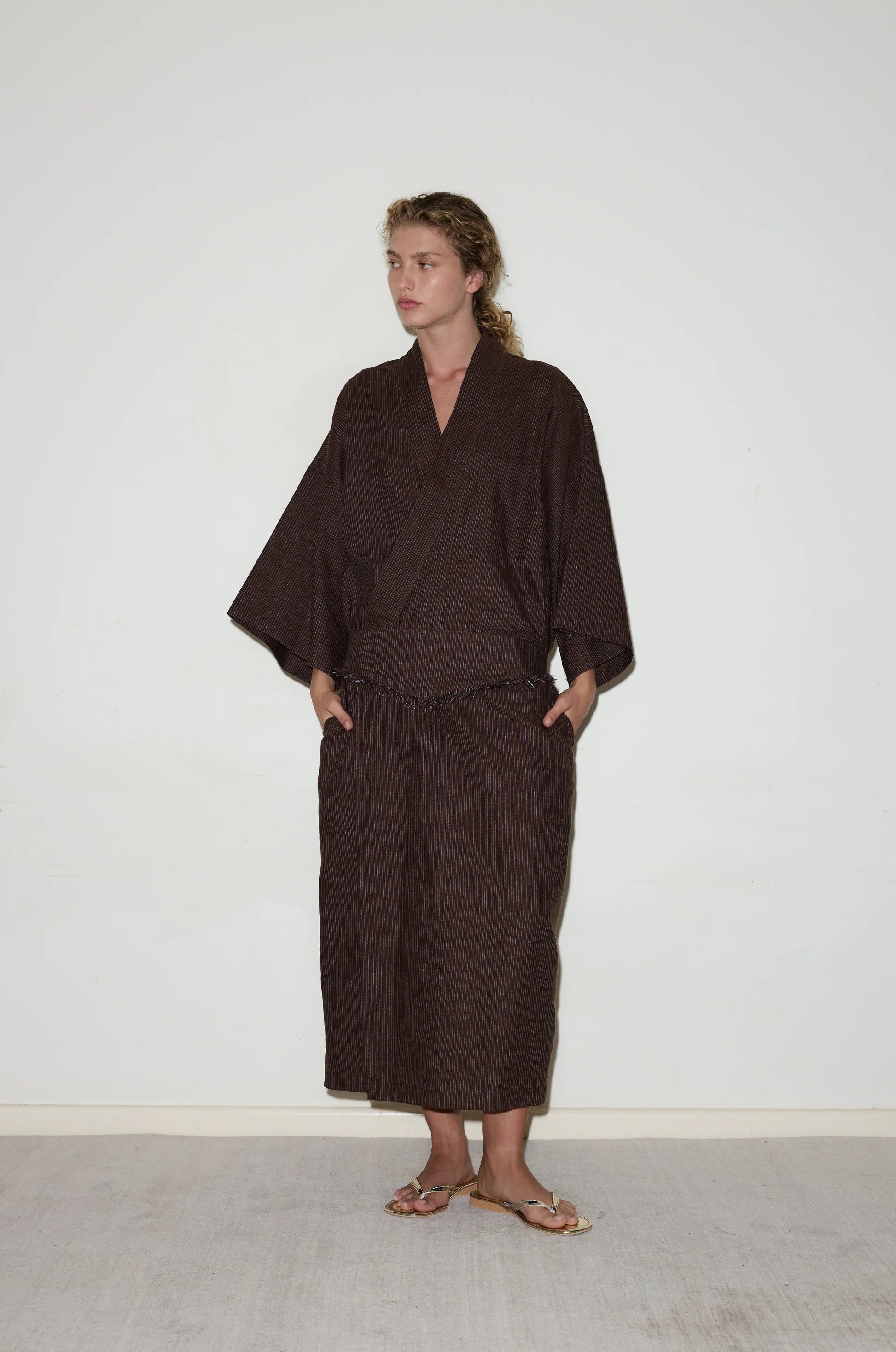 Instant Discount sleek and warm coat02 ROBE - ROYAL STRIPE