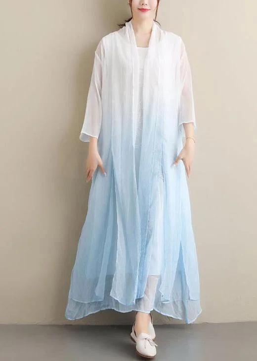 Discount Extravaganza casual evening dressWomen Gradient Blue Clothes O Neck Two Pieces Robes Summer Dresses