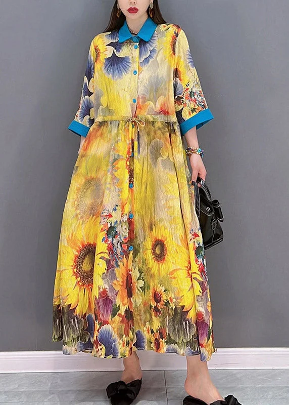 Final Clearance lace-up dressBohemian Yellow Peter Pan Collar Print Button Tie Waist Dresses Half Sleeve Final Clearance lace-up dressBohemian Yellow Peter Pan Collar Print Button Tie Waist Dresses Half Sleeve