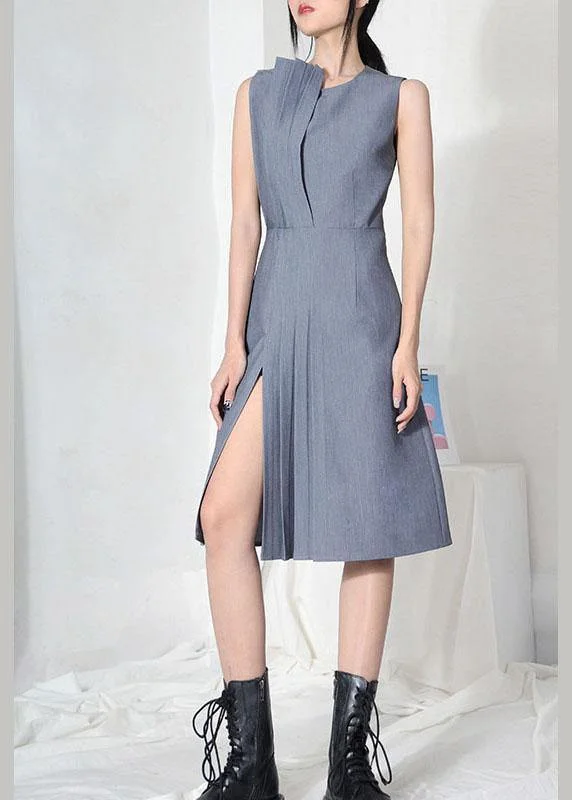 Friends and Family Sale pleated dressWomen Grey Patchwork Cotton asymmetrical design Dresses