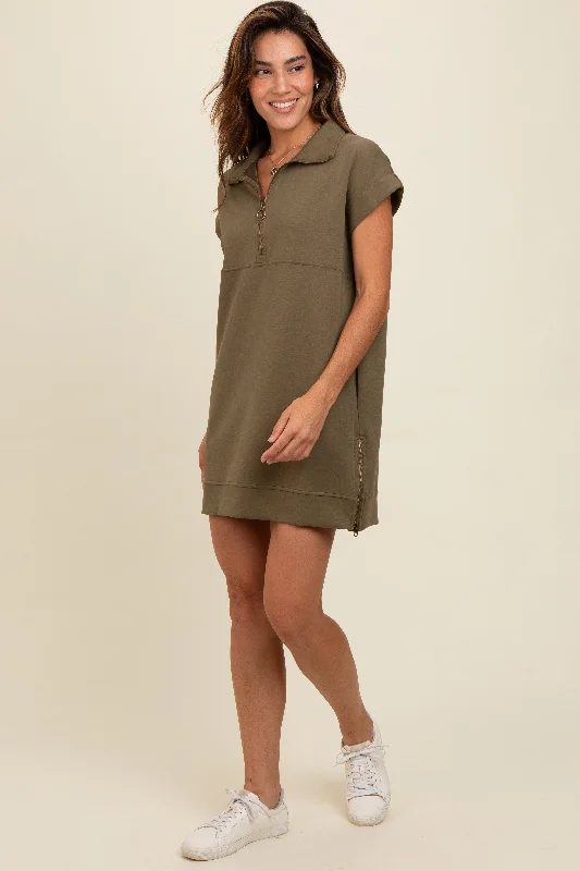 Special Offer mini dressOlive Knit Half Zip Mini Dress