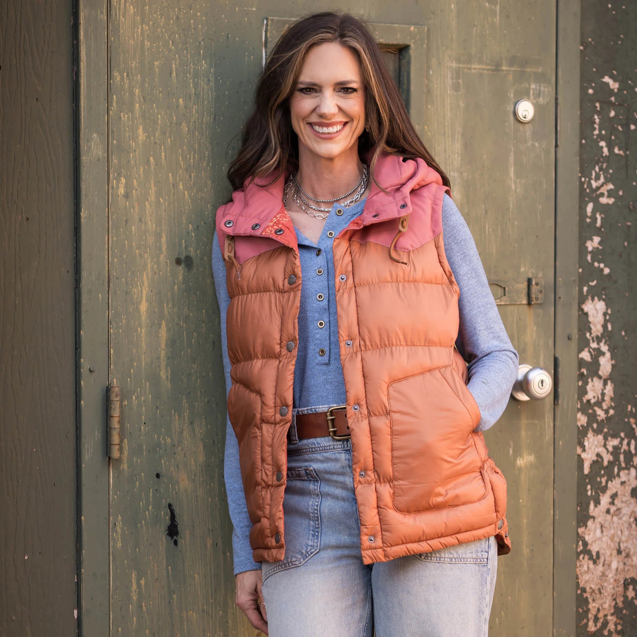 comfortable coatSTS Ranchwear Women's Harper Vest in Coral & Copper