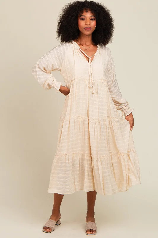Special Discount one-shoulder dressCream Striped Front Tassel Tie Tiered Midi Dress Special Discount one-shoulder dressCream Striped Front Tassel Tie Tiered Midi Dress