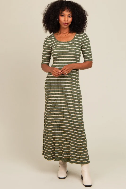 The Best Prices classic fit-and-flare dressOlive Striped Ribbed Short Sleeve Maxi Dress The Best Prices classic fit-and-flare dressOlive Striped Ribbed Short Sleeve Maxi Dress