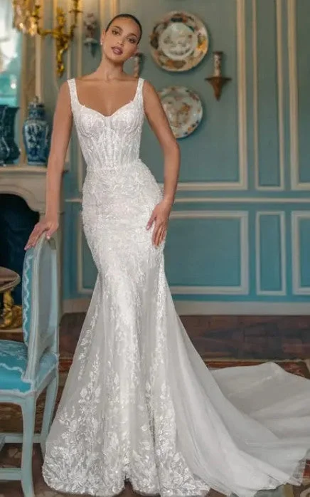 trendy dressV-neck Mermaid Lace Beach Wedding Dress Open Back Chic Elegant Country-716673