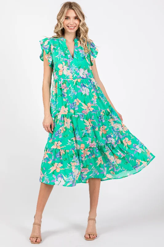 Exclusive Preview relaxed fit dressGreen Floral Ruffle Tiered Dress