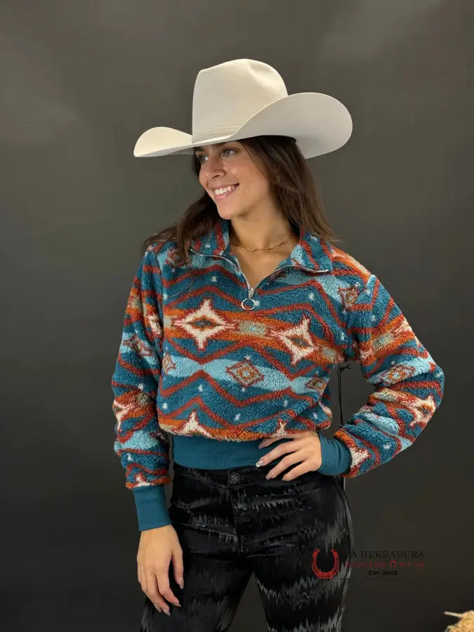 One-DAY Sale Rock&roll Womens Sherpa Pullover Indigo