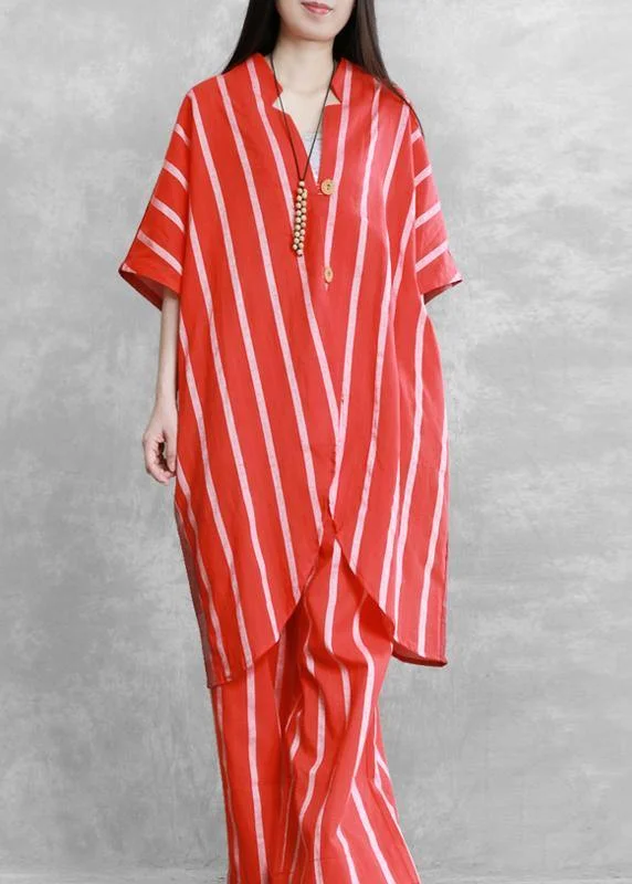 Mega Deal summer floral dressWomen's loose suits, wear more red stripes stitching shirts, casual wide-leg pants Mega Deal summer floral dressWomen's loose suits, wear more red stripes stitching shirts, casual wide-leg pants