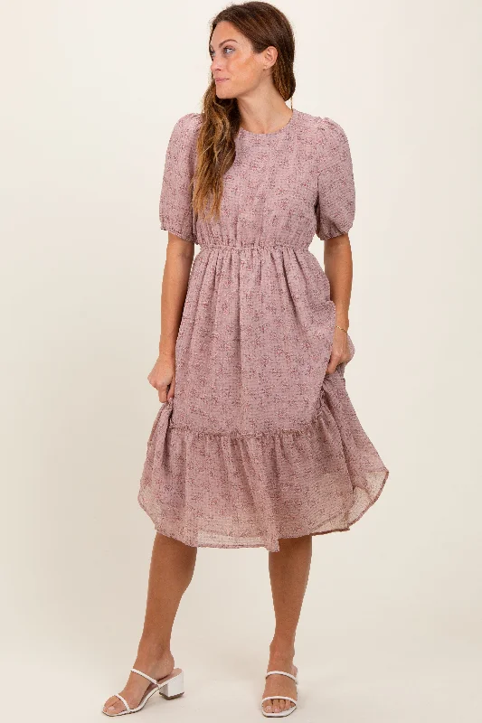 Major Savings chic dressMauve Printed Textured Midi Dress