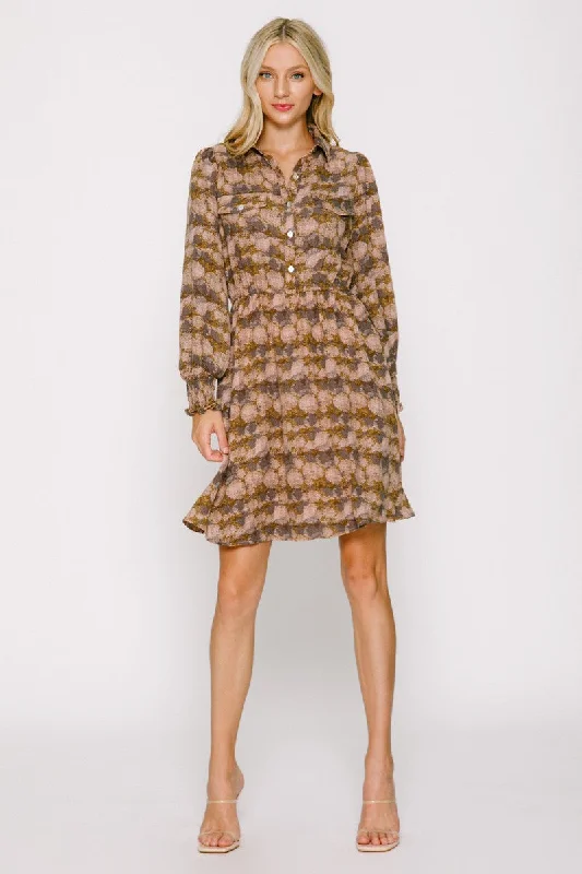 Limited Time minimalistic dressPeach Combo Printed Long Sleeve Mini Dress