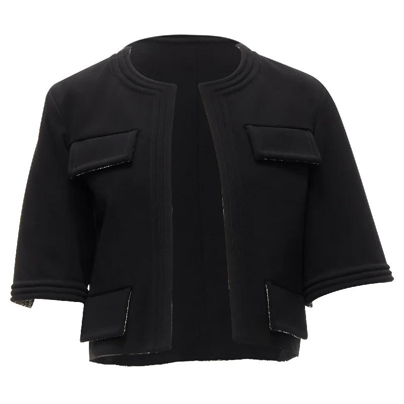 Lowest Price Chanel silver metallic tweed lined pocket cropped bolero jacket