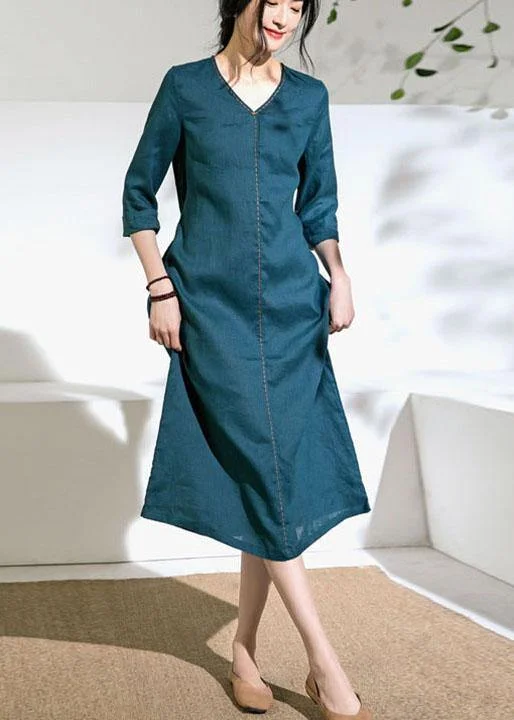Act Now trendy wrap dressLoose Green V Necktie Waist A Line Summer Ramie Vacation Dresses