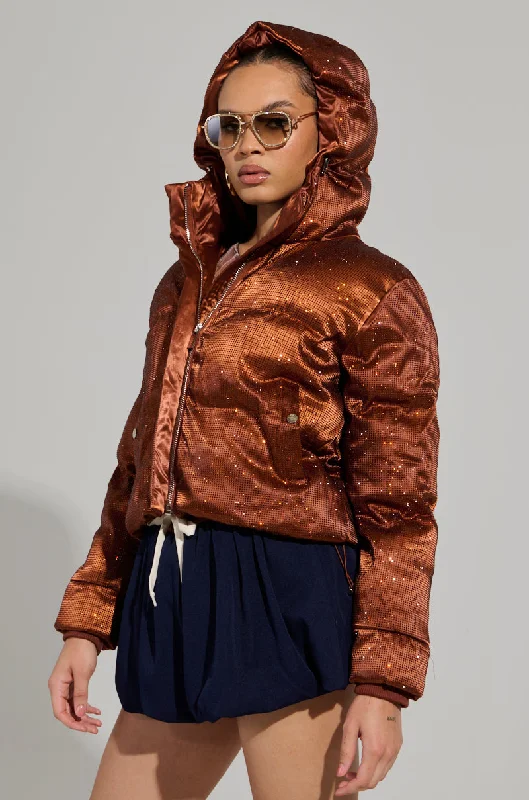 One-DAY Sale premium coatFAYE RHINESTONE PUFFER IN COPPER