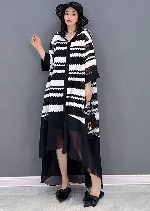 Instant Discount textured dressLoose Black Hooded Striped Print Low High Design Tulle Vacation UPF 50+ Dresses Bracelet Sleeve Instant Discount textured dressLoose Black Hooded Striped Print Low High Design Tulle Vacation UPF 50+ Dresses Bracelet Sleeve