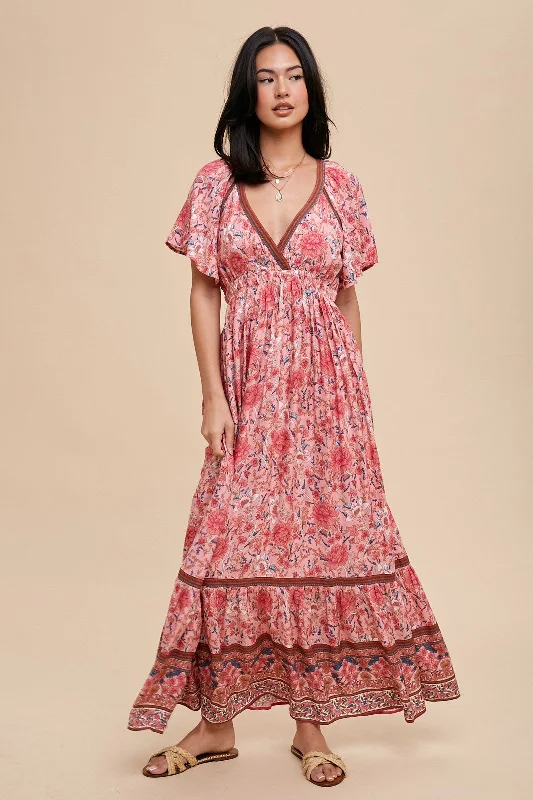 Early Access sleeveless dressPink Floral Flounce Sleeve Maxi Dress