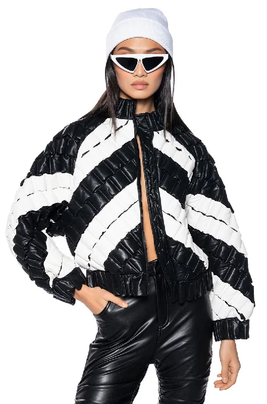 Crazy Savings functional coatBIRTHDAY COLLECTION PU WEAVE PUFFER BOMBER