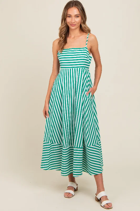 Blowout Deals bohemian dressGreen Contrast Stripe Midi Dress