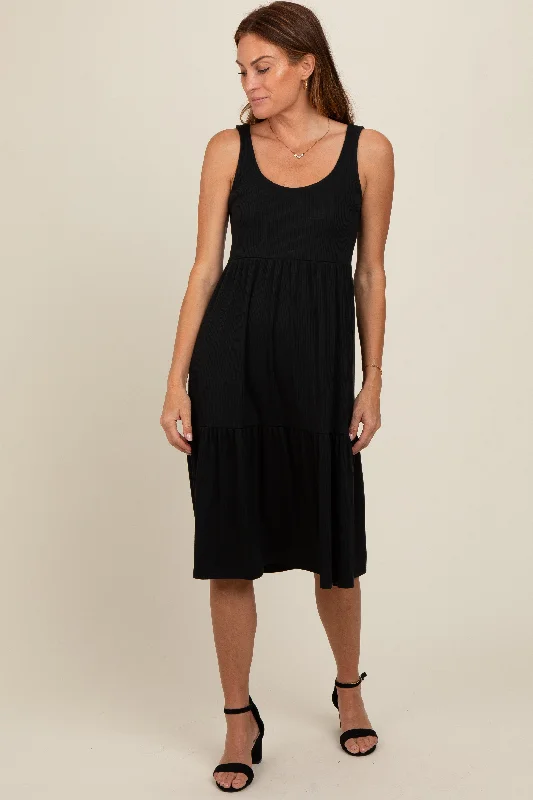 Daily Deals mini dressBlack Tiered Sleeveless Midi Dress