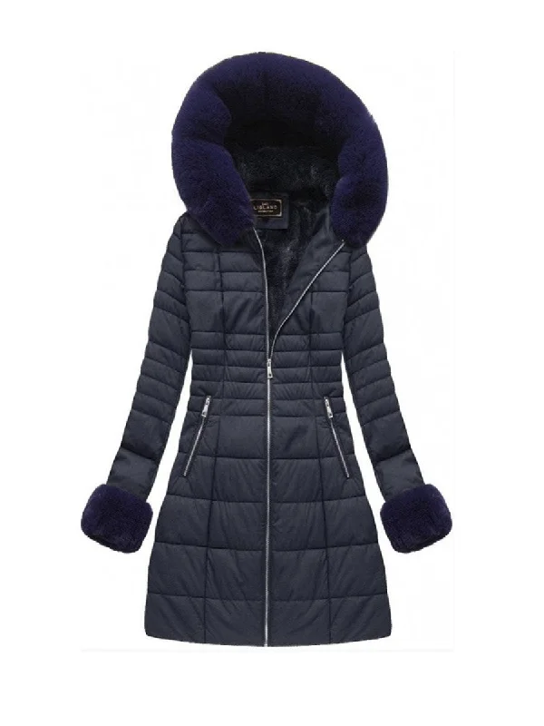 New Deals classic trench coatLong Slim Dark Blue Hooded Plus Velvet Jacket
