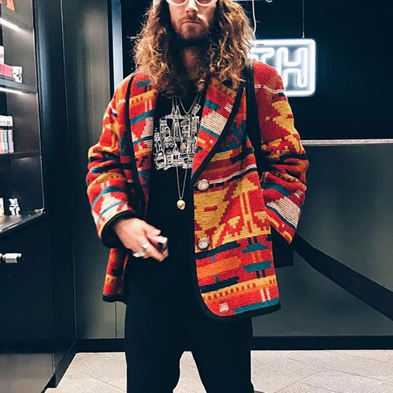 Today Only fitted coatFashion Printed Flip Collar Men'S Coats