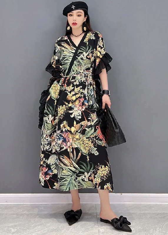 Deep Discounts boho-chic dressElegant Green Print Ruffled Patchwork Chiffon Long Dress Short Sleeve Deep Discounts boho-chic dressElegant Green Print Ruffled Patchwork Chiffon Long Dress Short Sleeve
