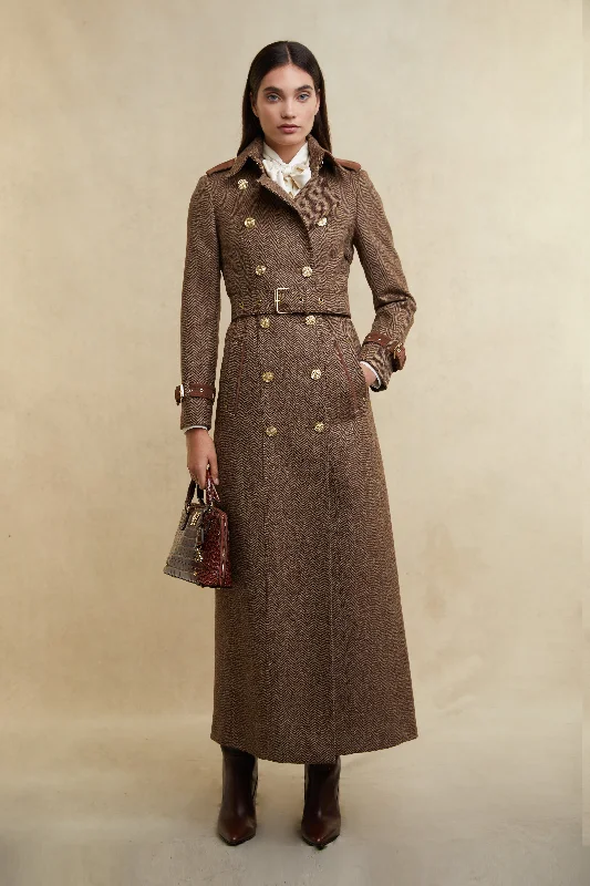 urban coatFull Length Marlborough Trench Coat (Large Scale Brown Herringbone)