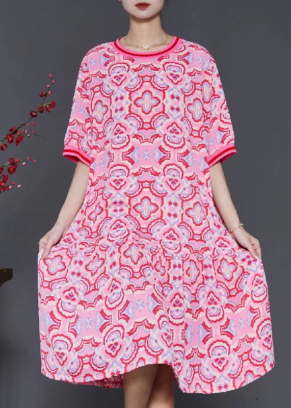 winter dressFine Pink Print Ruffles Chiffon Long Dresses Summer