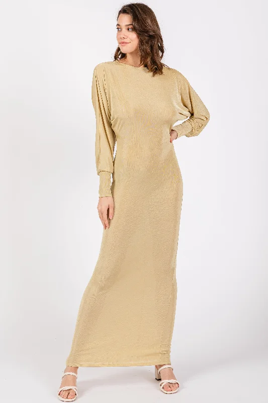 Extra Savings one-shoulder dressGold Long Sleeve Open Back Maxi Dress