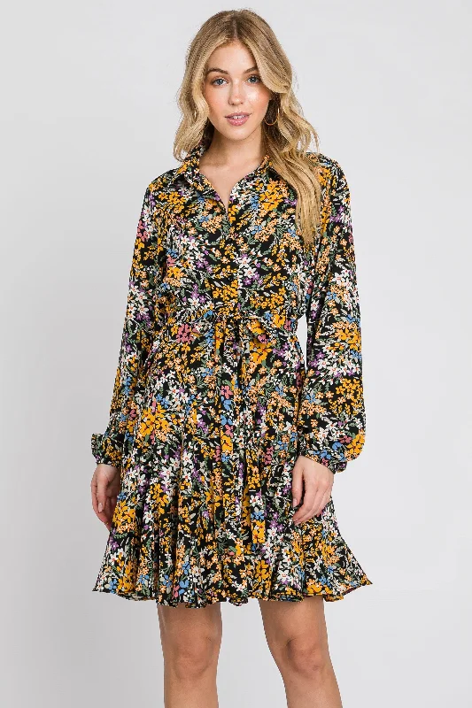 Savings Spectacular elegant maxi dressMarigold/Black Floral Flare Dress