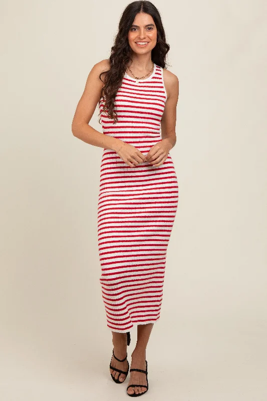 Price Rollback form-fitting dressRed Sleeveless Round Neck Striped Rib Sweater Midi Dress Price Rollback form-fitting dressRed Sleeveless Round Neck Striped Rib Sweater Midi Dress
