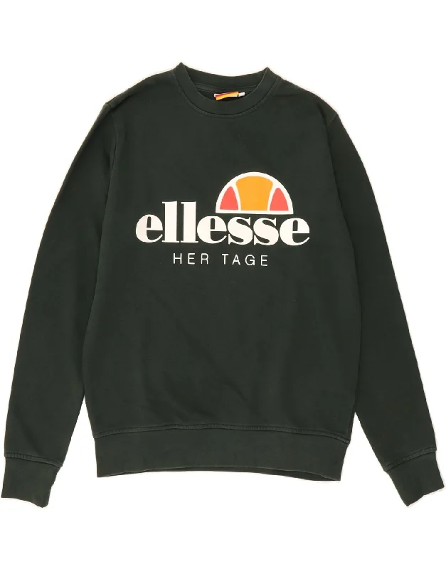 Price Smash ELLESSE Mens Heritage Graphic Sweatshirt Jumper XS Khaki Cotton