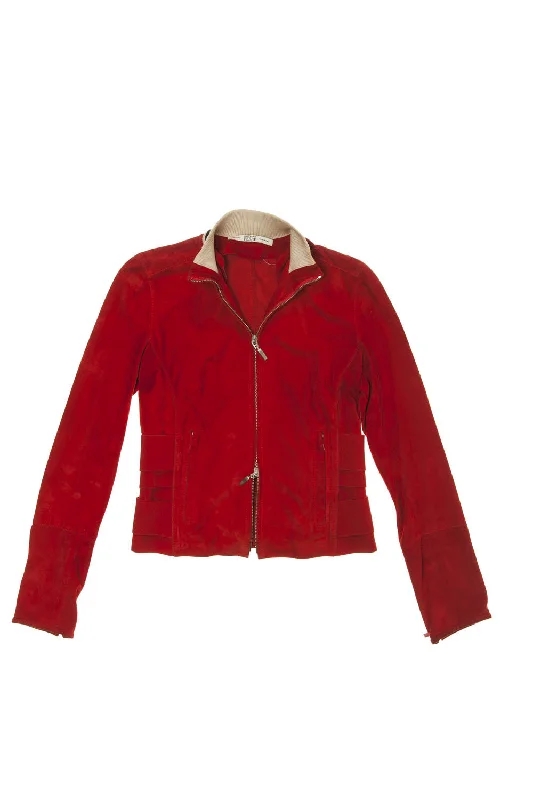 chic coatGianfranco Ferre - Red Suede Zip Up Jacket - IT 42