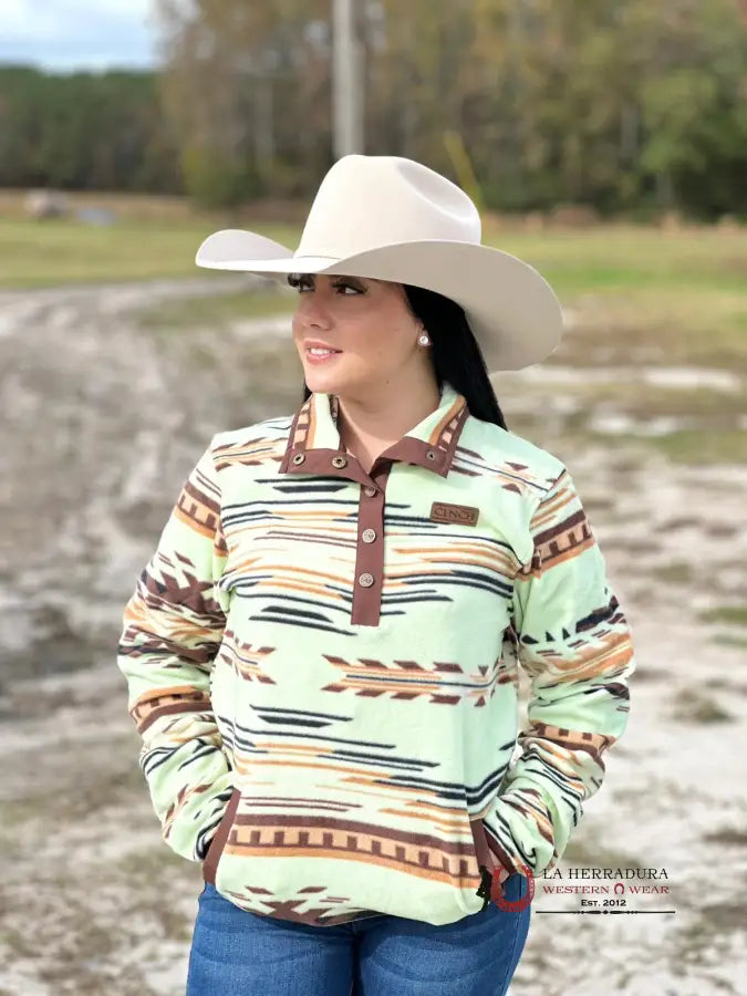 Final Sale Cinch Women's Lime with Cinnamon and Coffee Aztec Pulloveri